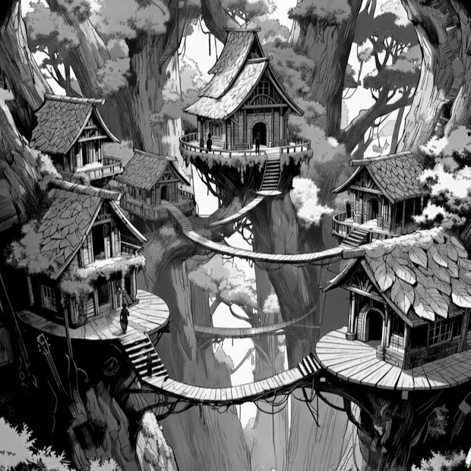 Illustration village elfe TRAME